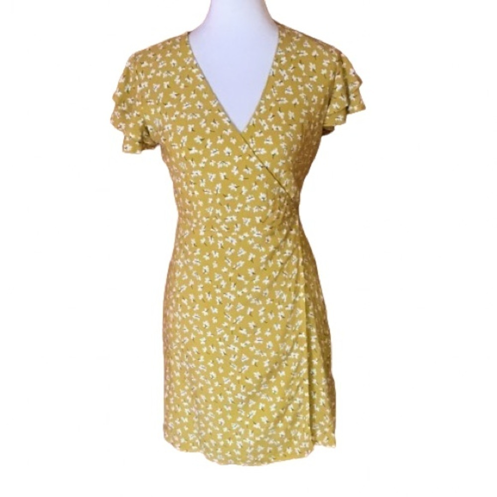 Harper gold floral wrap mini dress
